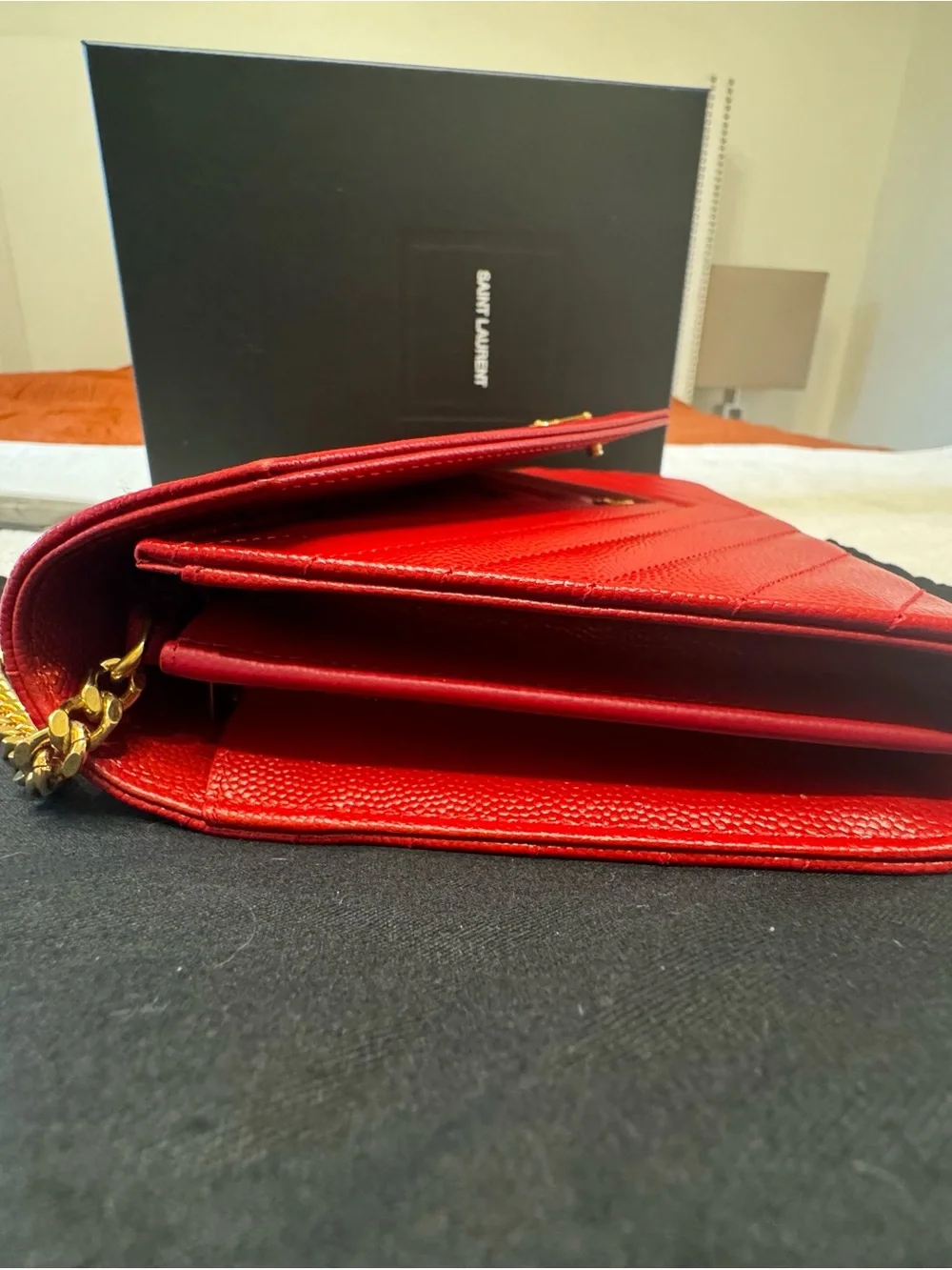 Saint Laurent Red Quilted Leather Envelope Wallet with Gold YSL